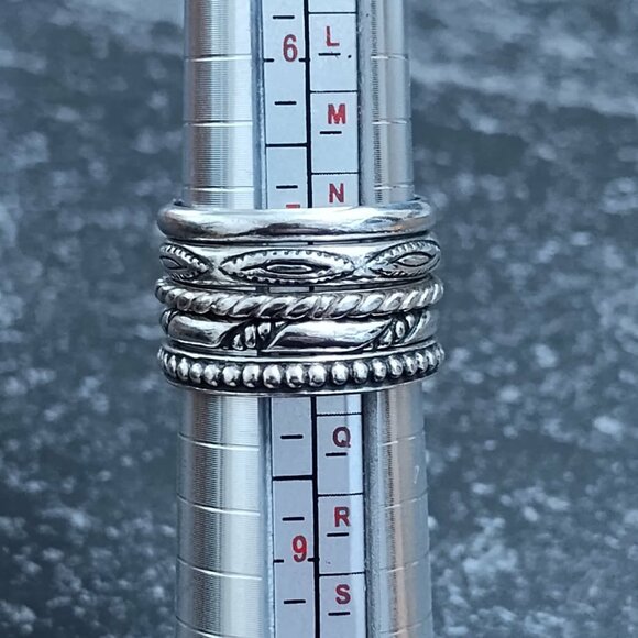 Silpada 5 Stackable Textured Ring set .925 Sterling Silver Size 7 - Picture 5 of 5